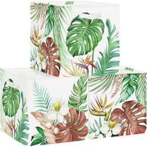 11.8" Tropical Plants Storage Cube Organizer Set 3Pcs Clothes Storage Basket Bin for Closet Shelf Monstera Leaf Palms Nursery Kid Room Book Toy Chest, Butterfly in Kuwait