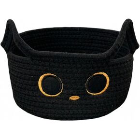 Black Cat Woven Toy Storage Basket, Small Cotton Rope Organizer with Cute Ears & Handle, Decorative Pet Storage Bin for Halloween, Nursery, Kids Room & Home Organization in Kuwait