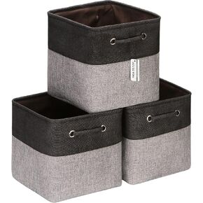 Sea Team Oversized Rectangle Canvas Open-Top Storage Baskets, 3-Pack | Collapsible Fabric Storage Bins with Handles, Closet Shelf Organizers, 22 x 15 x 13 Inches, Tan & Beige in Kuwait