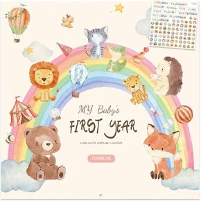Baby's First Year Calendar, Memory Book with Milestone Stickers and Storage Pocket, Baby Keepsake Tracker - 1st Year Tracker (animal) in Kuwait