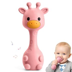 Baby Teething Rattle Toys for 3-6 6-12 Month, BPA Free Silicone Teether | Baby Chew Toy for Teething Relief, Giraffe-Shaped, Easy to Clean, Easy to Grip, Infant Newborn Toys, Baby Gifts in Kuwait