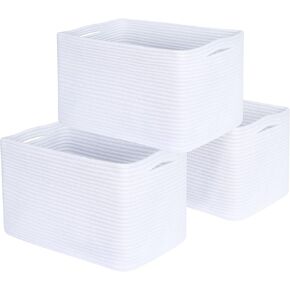 3-Pack Decorative Woven Storage Baskets for Shelves, Cube Bin Box for Organizing Books, Shoes, Dog Toys, Pantry Closet and Living Room Organizer, Oatmeal Brown in Kuwait