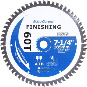 7-1/4 Inch Circular Saw Blade for Wood Cutting, 60T, 5/8" Arbor | Fine finish, Fine Cut, Framing, Crosscut wood, plywood, MDF, plastic, veneer, lumber, laminate, etc in Kuwait