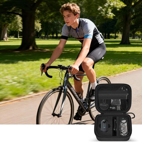 casmilee Hard Mini Body Camera Case for Thumb Action Cam, Box Only | Hard shell 5.2 x 4.25 x 2.2 in case with sponge insert, mesh pockets and carabiner for vloggers, riders and travel in Kuwait
