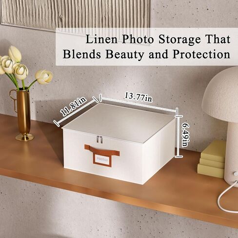 Decorative Photo Storage Box with Zipper Hold Up to 2000 4x6 Pictures,Beige | Linen Photo Box Organizer, 8 Dividers, Handle Design, Archival Memory Keepsake Boxes for Photo, Scrapbook, Cards, Stamps in Kuwait
