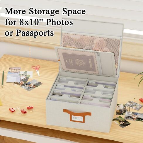 Decorative Photo Storage Box with Zipper Hold Up to 2000 4x6 Pictures,Beige | Linen Photo Box Organizer, 8 Dividers, Handle Design, Archival Memory Keepsake Boxes for Photo, Scrapbook, Cards, Stamps in Kuwait