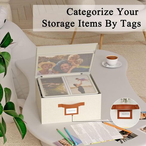 Decorative Photo Storage Box with Zipper Hold Up to 2000 4x6 Pictures,Beige | Linen Photo Box Organizer, 8 Dividers, Handle Design, Archival Memory Keepsake Boxes for Photo, Scrapbook, Cards, Stamps in Kuwait