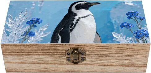 Penguin on Ice Wooden Storage Box with Hinged Lid for Photo | Wood Keepsake Box, Dustproof Storage Box, Decorative Treasure Chest, Memory Box for Crafts Coins Stamps Letters Jewelry in Kuwait