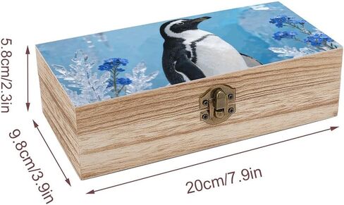 Penguin on Ice Wooden Storage Box with Hinged Lid for Photo | Wood Keepsake Box, Dustproof Storage Box, Decorative Treasure Chest, Memory Box for Crafts Coins Stamps Letters Jewelry in Kuwait