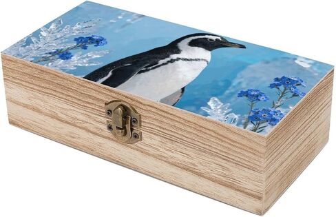 Penguin on Ice Wooden Storage Box with Hinged Lid for Photo | Wood Keepsake Box, Dustproof Storage Box, Decorative Treasure Chest, Memory Box for Crafts Coins Stamps Letters Jewelry in Kuwait