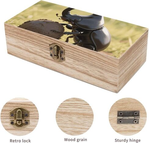 Dung Beetle Ball Wooden Storage Box with Hinged Lid for Photo | Wood Keepsake Box, Dustproof Storage Box, Decorative Treasure Chest, Memory Box for Crafts Coins Stamps Letters Jewelry in Kuwait