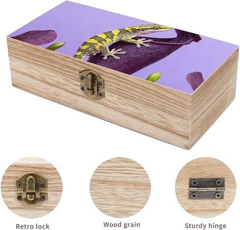 Gecko Venus Flytrap Wooden Storage Box with Hinged Lid for Photo | Wood Keepsake Box, Dustproof Storage Box, Decorative Treasure Chest, Memory Box for Crafts Coins Stamps Letters Jewelry in Kuwait