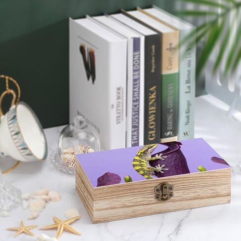 Gecko Venus Flytrap Wooden Storage Box with Hinged Lid for Photo | Wood Keepsake Box, Dustproof Storage Box, Decorative Treasure Chest, Memory Box for Crafts Coins Stamps Letters Jewelry in Kuwait