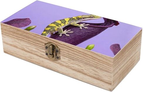 Gecko Venus Flytrap Wooden Storage Box with Hinged Lid for Photo | Wood Keepsake Box, Dustproof Storage Box, Decorative Treasure Chest, Memory Box for Crafts Coins Stamps Letters Jewelry in Kuwait
