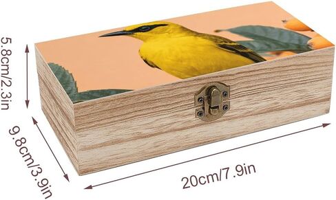 Black-naped Oriole Loquat Wooden Storage Box with Hinged Lid for Photo | Wood Keepsake Box, Dustproof Storage Box, Decorative Treasure Chest, Memory Box for Crafts Coins Stamps Letters Jewelry in Kuwait