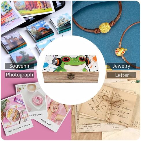 Frog With Headphone Wooden Storage Box with Hinged Lid for Photo | Wood Keepsake Box, Dustproof Storage Box, Decorative Treasure Chest, Memory Box for Crafts Coins Stamps Letters Jewelry in Kuwait