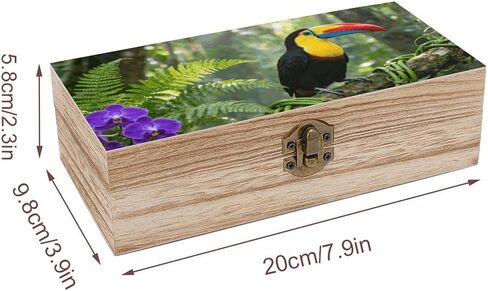 Tropical Toucan Wooden Storage Box with Hinged Lid for Photo | Wood Keepsake Box, Dustproof Storage Box, Decorative Treasure Chest, Memory Box for Crafts Coins Stamps Letters Jewelry in Kuwait