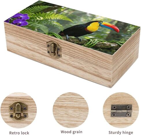 Tropical Toucan Wooden Storage Box with Hinged Lid for Photo | Wood Keepsake Box, Dustproof Storage Box, Decorative Treasure Chest, Memory Box for Crafts Coins Stamps Letters Jewelry in Kuwait
