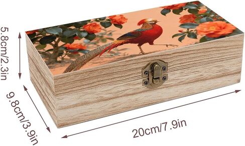 Pheasant in Camellia Wooden Storage Box with Hinged Lid for Photo | Wood Keepsake Box, Dustproof Storage Box, Decorative Treasure Chest, Memory Box for Crafts Coins Stamps Letters Jewelry in Kuwait
