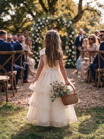 One Shoulder Tiered Flower Girl Dress Junior Bridesmaid Pageant Dress | One Shoulder,Oversized Bow, Satin&Tulle, Floor length, Wedding Flower Girl,Junior Bridesmaid Wear, Pageant in Kuwait