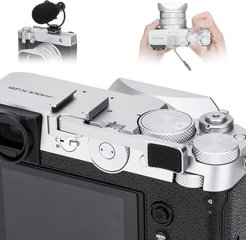 GFX100RF Foldable Thumb Up Grip Rest Holder for Fujifilm GFX100RF - Silver | GFX 100RF Thumb Grip w Built-in Cold Shoe Mount & Hot Shoe Cover Protector Thumb Rest Support,Not Affect Use of Camera Button in Kuwait