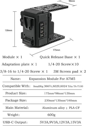 FusionRig New Camera Cage Extension Module Compatible with Sony A7M5,Build-in Voltage Display with 4 D-Tap,Dual USB-C Ports in Kuwait