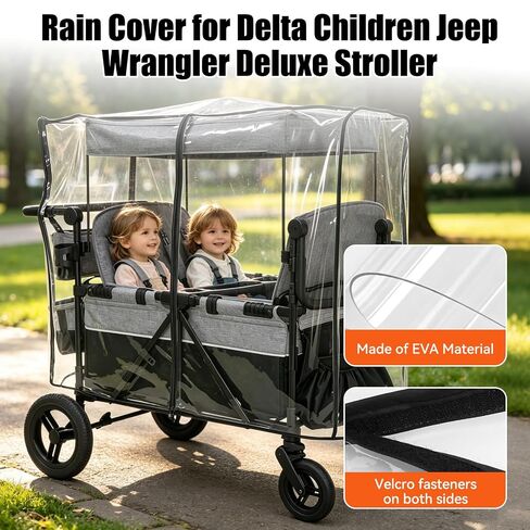 Stroller Rain Cover for Delta Children Jeep Wrangler 4 Seater-Windproof and Waterproof, Clear EVA, Easy Install,Maximum Coverage, (Wagon Not Included) in Kuwait