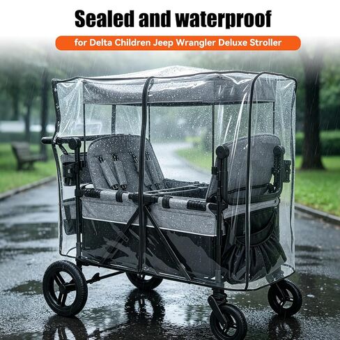 Stroller Rain Cover for Delta Children Jeep Wrangler 4 Seater-Windproof and Waterproof, Clear EVA, Easy Install,Maximum Coverage, (Wagon Not Included) in Kuwait