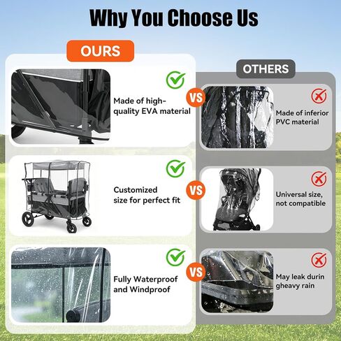 Stroller Rain Cover for Delta Children Jeep Wrangler 4 Seater-Windproof and Waterproof, Clear EVA, Easy Install,Maximum Coverage, (Wagon Not Included) in Kuwait
