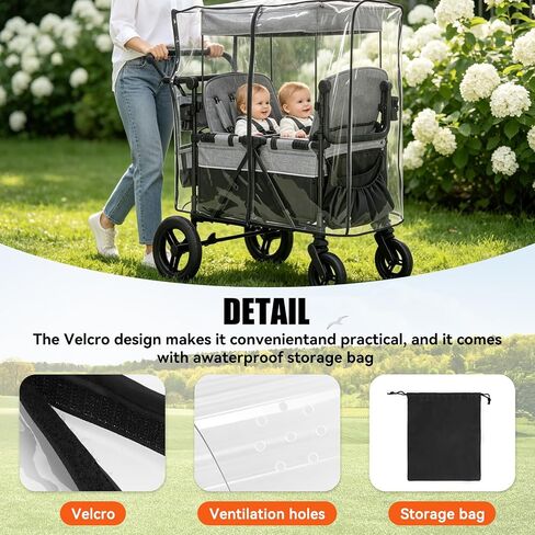 Stroller Rain Cover for Delta Children Jeep Wrangler 4 Seater-Windproof and Waterproof, Clear EVA, Easy Install,Maximum Coverage, (Wagon Not Included) in Kuwait