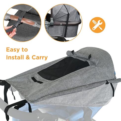 WD&CD Buggy Sun Shade Universal Pram Sunshade Sun Cover for Strollers Pushchairs UV Protection Water Resistant Easy to Install, Grey in Kuwait