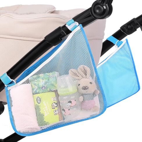 Stroller Side Bag Organizer Hook Loop Easy Attach Mesh Storage 2pcs | stroller side sling bag, hook and loop easy attach design, mesh storage organizer, large capacity, bike compatible in Kuwait