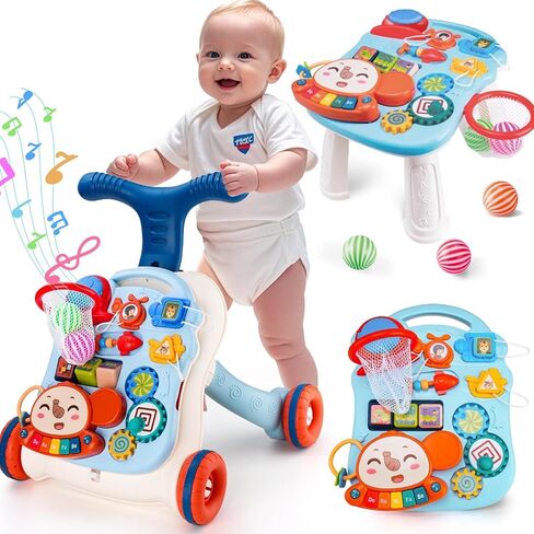 AuntyFey Baby Walker, 3 in 1 Push Walker for Baby Girls Boys, Baby Walking Toy for 1 Year Old Learning to Walk, Sit to Stand Baby Walker Push Toy for Girl 12 Months, Blue in Kuwait