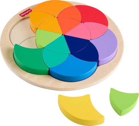 Fisher-Price Wood Preschool Toy Color Wheel Puzzle, 19 Wooden Pieces for Shape-Sorting Play, Preschool Kids Ages 3+ Years in Kuwait