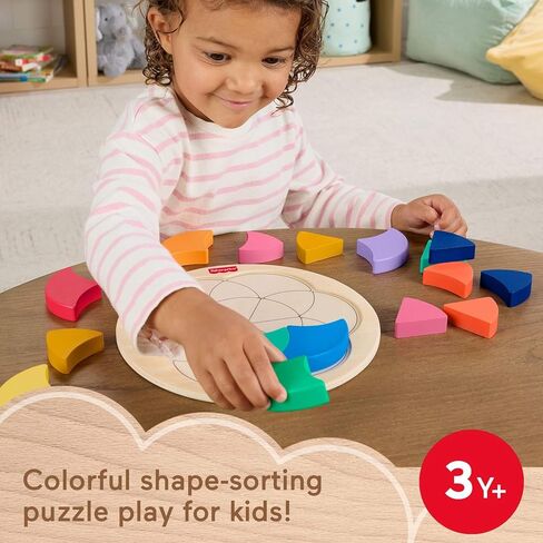 Fisher-Price Wood Preschool Toy Color Wheel Puzzle, 19 Wooden Pieces for Shape-Sorting Play, Preschool Kids Ages 3+ Years in Kuwait