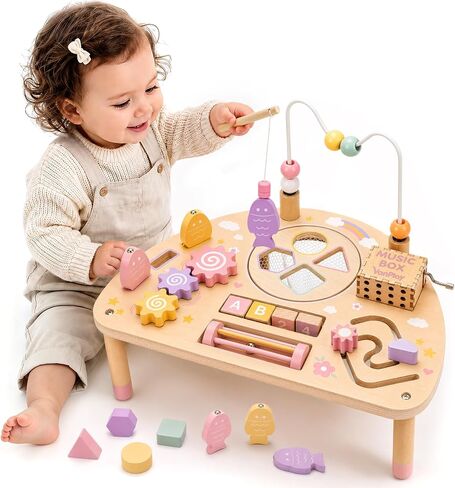 Vanplay Montessori Toys for 1 2 Year Old Girl Gift - 1st Christmas Birthday | 8 in 1 Learning Activities with Music Box/ Fishing Game, Busy Board Toys for Toddler 1-3, One Year Old Girl Birthday Gift in Kuwait