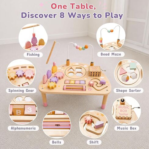 Vanplay Montessori Toys for 1 2 Year Old Girl Gift - 1st Christmas Birthday | 8 in 1 Learning Activities with Music Box/ Fishing Game, Busy Board Toys for Toddler 1-3, One Year Old Girl Birthday Gift in Kuwait