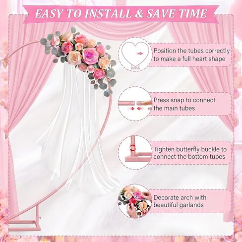 Arttown 6.6 FT Heart Arch Stand Heart Shaped Wedding Arch Frame Pink | Wedding Arch Photo Backdrop Stand Suitable for Proposal, Wedding, Valentine’s Day, Bridal, Birthday Party Decorations in Kuwait