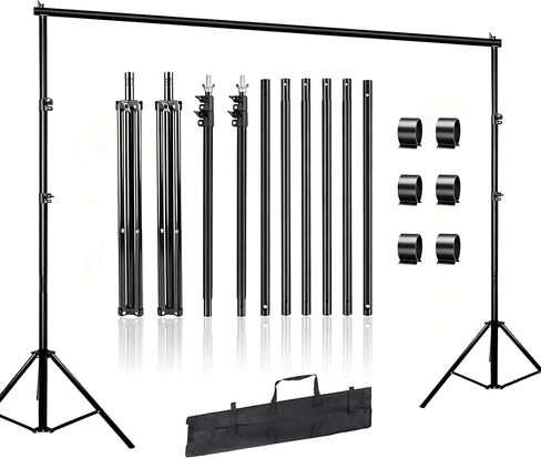 Backdrop Stand 10x7 FT, Adjustable Photography Background Stand for Parties, Photo Video Studio, Portable Photo Booth Kit with Carrying Bag, 6 Backdrop Clamps & 2 Stand Bags in Kuwait