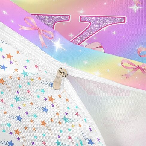 Initial Monogram Duvet Cover Set Girls Room Decor Pink Bow Full Size Bedding Sets for Toddler Boys Pastel Rainbow Glitter Girly Aesthetic Coquette Comforter Cover Personalized Gift Letter K Bed Set in Kuwait