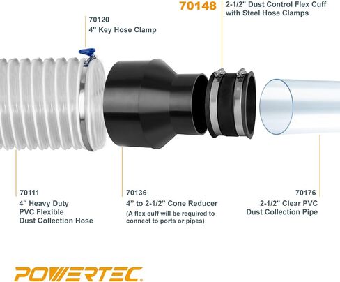 POWERTEC 70148 Dust Control Flex Cuff with Steel Clamps, 2-1/2-Inch in Kuwait