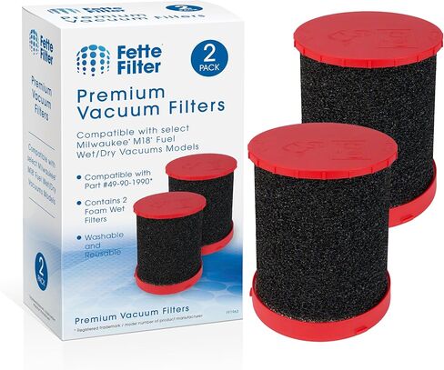 Fette Filter - 49-90-1978 Large Wet/Dry Vacuum High Efficiency Filter Compatible with Milwaukee M18 Fuel Models 0910-20, 0920-20, 0920-22HD, 0930-22HD, 0931-20 - Part # 49-90-1978 Pack of 2 in Kuwait