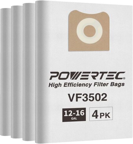 POWERTEC 23743 VF3502 Size A Shop Vacuum Bags for Ridgid 4 Pack, 12-16 Gal. Vacuum Bags for Ridgid HD1200, HD1400 Wet Dry Vac (75002P2) in Kuwait
