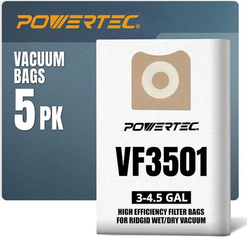 POWERTEC VF3501 Size C Shop Vac Bags for Ridgid 5 Pack, 3-4.5 Gal. 23738 Vacuum Bags for Ridgid 4000RV, WD40700 Wet Dry Vac (75017V) in Kuwait