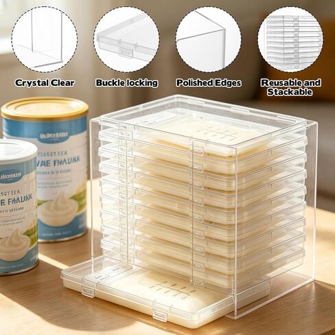 Breastmilk Flattener for Freezer with 10 Boxes, Breastmilk Storage Bag Organizer, Breast Milk Storage Tray for Fridge, Convenient Storage for Milk Freezer Bags, Stackable Freeze Tower for Nursing Feed in Kuwait
