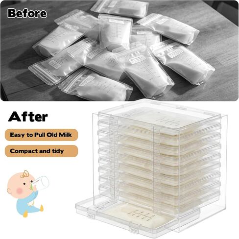Breastmilk Flattener for Freezer with 10 Boxes, Breastmilk Storage Bag Organizer, Breast Milk Storage Tray for Fridge, Convenient Storage for Milk Freezer Bags, Stackable Freeze Tower for Nursing Feed in Kuwait