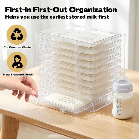 Breastmilk Flattener for Freezer with 10 Boxes, Breastmilk Storage Bag Organizer, Breast Milk Storage Tray for Fridge, Convenient Storage for Milk Freezer Bags, Stackable Freeze Tower for Nursing Feed in Kuwait