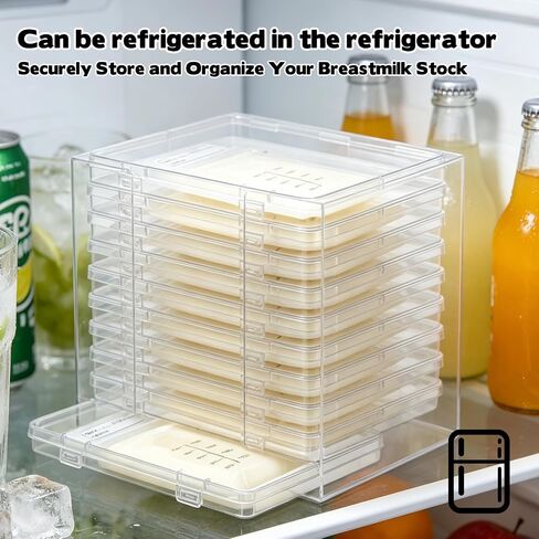 Breastmilk Flattener for Freezer with 10 Boxes, Breastmilk Storage Bag Organizer, Breast Milk Storage Tray for Fridge, Convenient Storage for Milk Freezer Bags, Stackable Freeze Tower for Nursing Feed in Kuwait