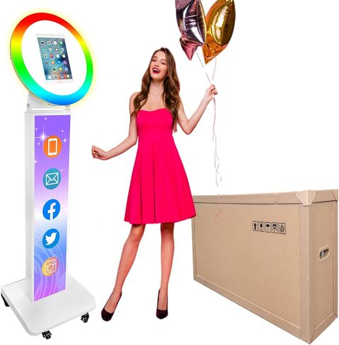 Portable Photo Booth for iPad 10.2" 10.5" 10.9" 11" 12.9" 13" Photobooth Machine Metal Shell Selfie Station RGB Ring Light Custom Logo for Parties Wedding Rental in Kuwait