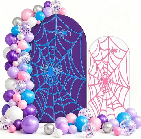 2 Pcs 6ft 7.2ft Purple Spider Theme Arch Covers Spiderweb Arch Backdrop Covers Web Bat for Photo Props Cosplay Cartoon Spider Girl Birthday Baby Shower Halloween Decorations in Kuwait